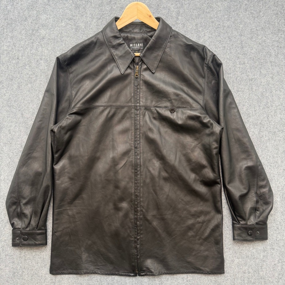 Missani Le Collezioni Mens Black Genuine Leather Full Zip Jacket Medium